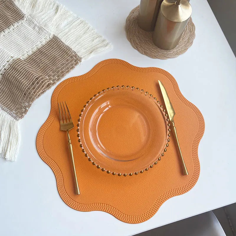Round Faux Leather Placemats Waterproof Embossed Dining Table Set - Image 10