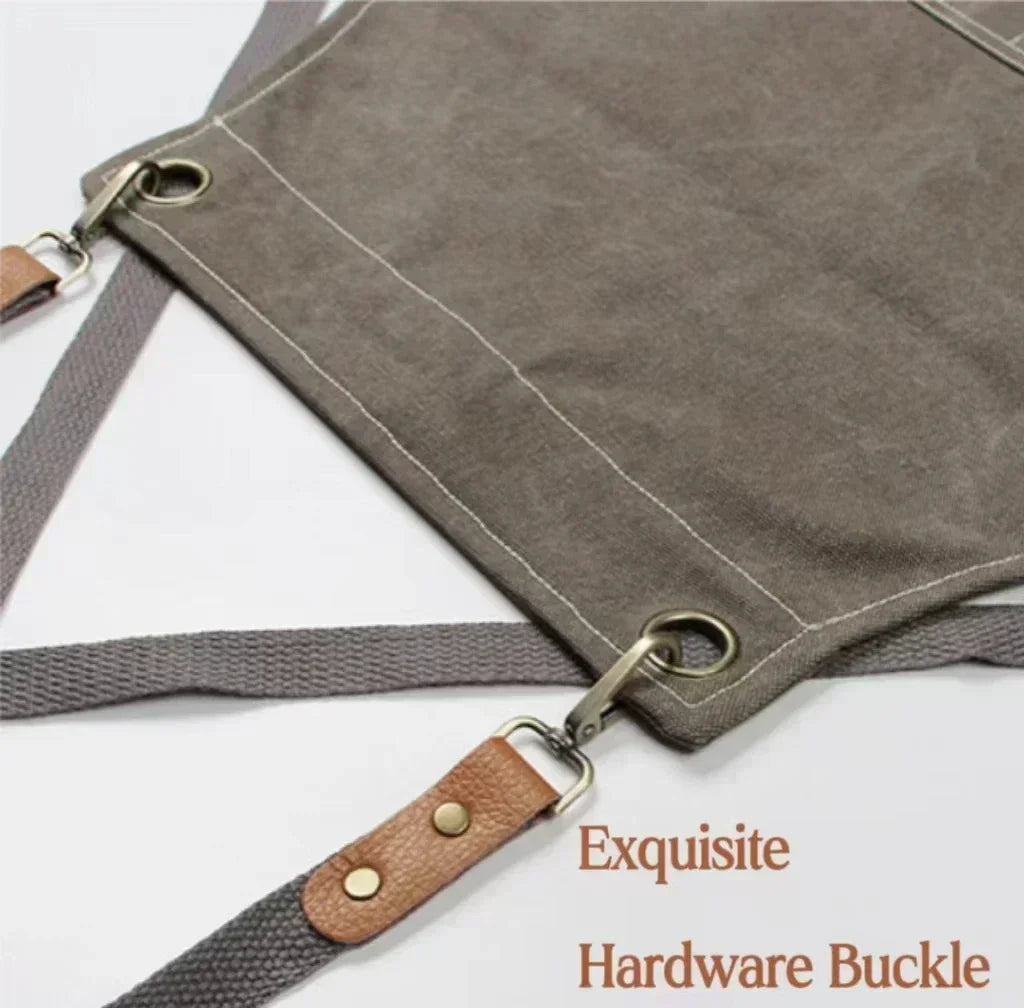 Canvas Apron Unisex Chef Work Apron Pockets Adjustable Durable - Image 5