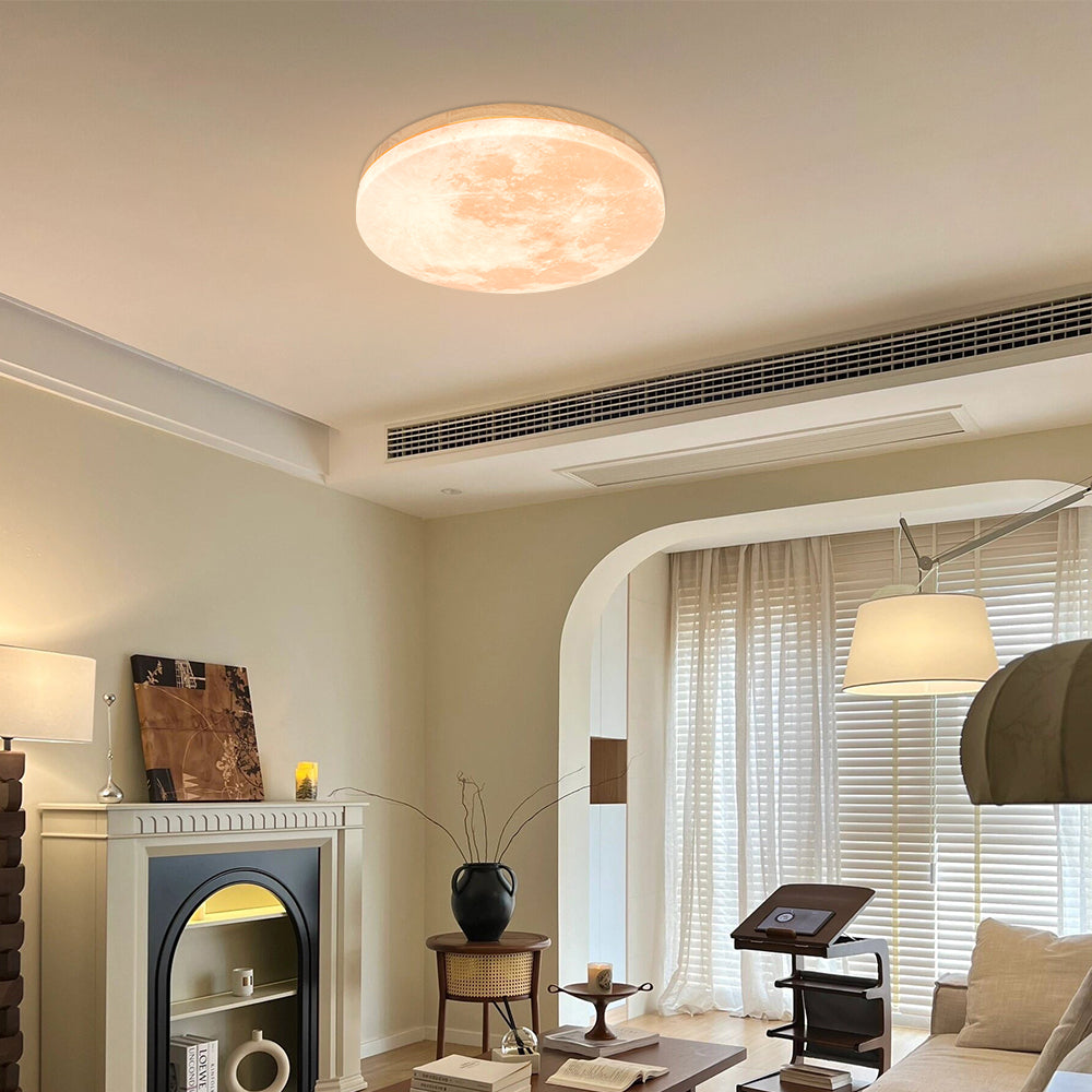 Moon Round Flush Ceiling Light Soft Ambient Indoor Lighting