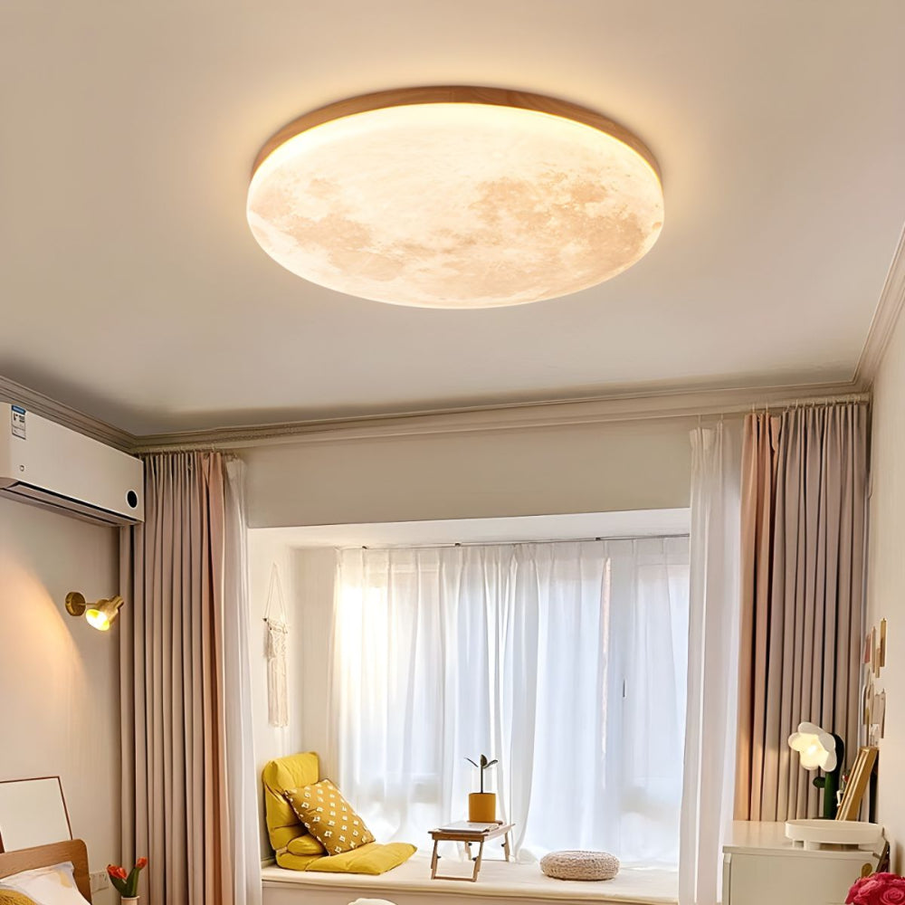 Moon Round Flush Ceiling Light Soft Ambient Indoor Lighting