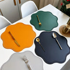 Round Faux Leather Placemats Waterproof Embossed Dining Table Set