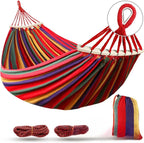 Double Hammock Canvas Anti-Roll Swing Bed Wooden Spreader Bars Camping Outdoor - Image 7