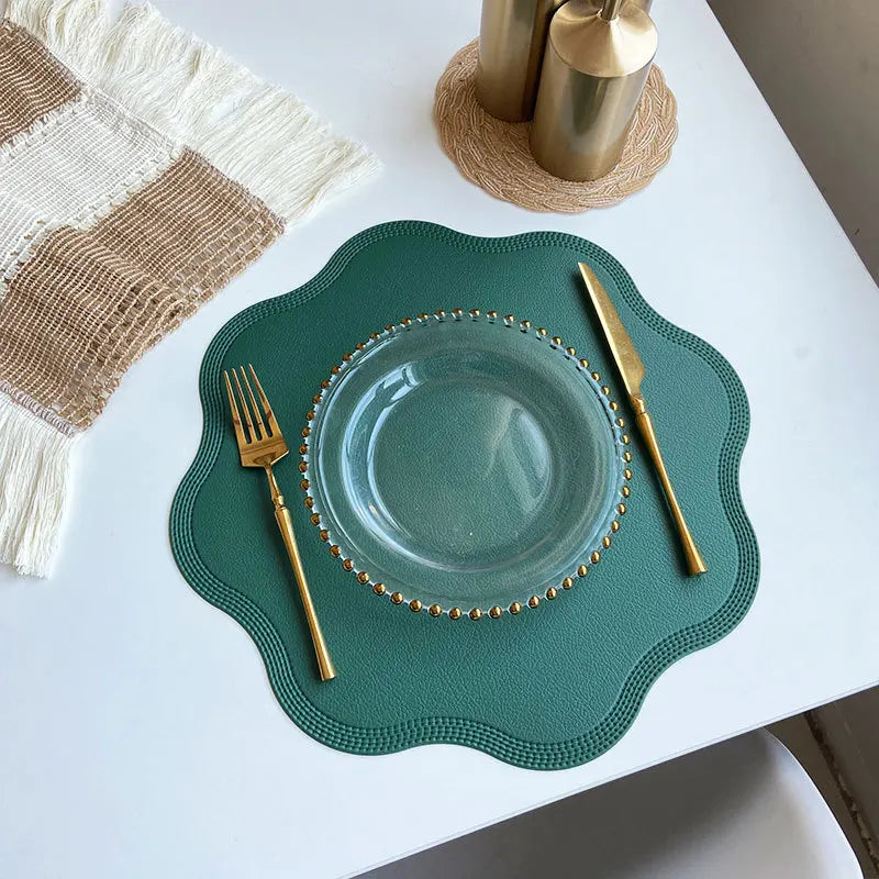 Round Faux Leather Placemats Waterproof Embossed Dining Table Set - Image 7