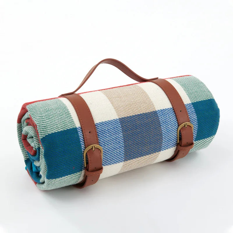 Plaid Picnic Blanket Foldable Outdoor Mat with Carry Strap