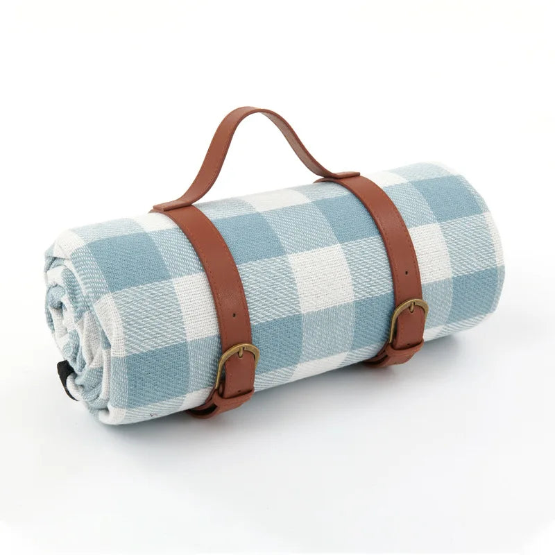 Plaid Picnic Blanket Foldable Outdoor Mat with Carry Strap