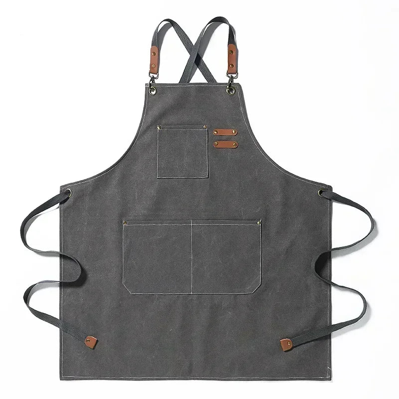 Canvas Apron Unisex Chef Work Apron Pockets Adjustable Durable - Image 7