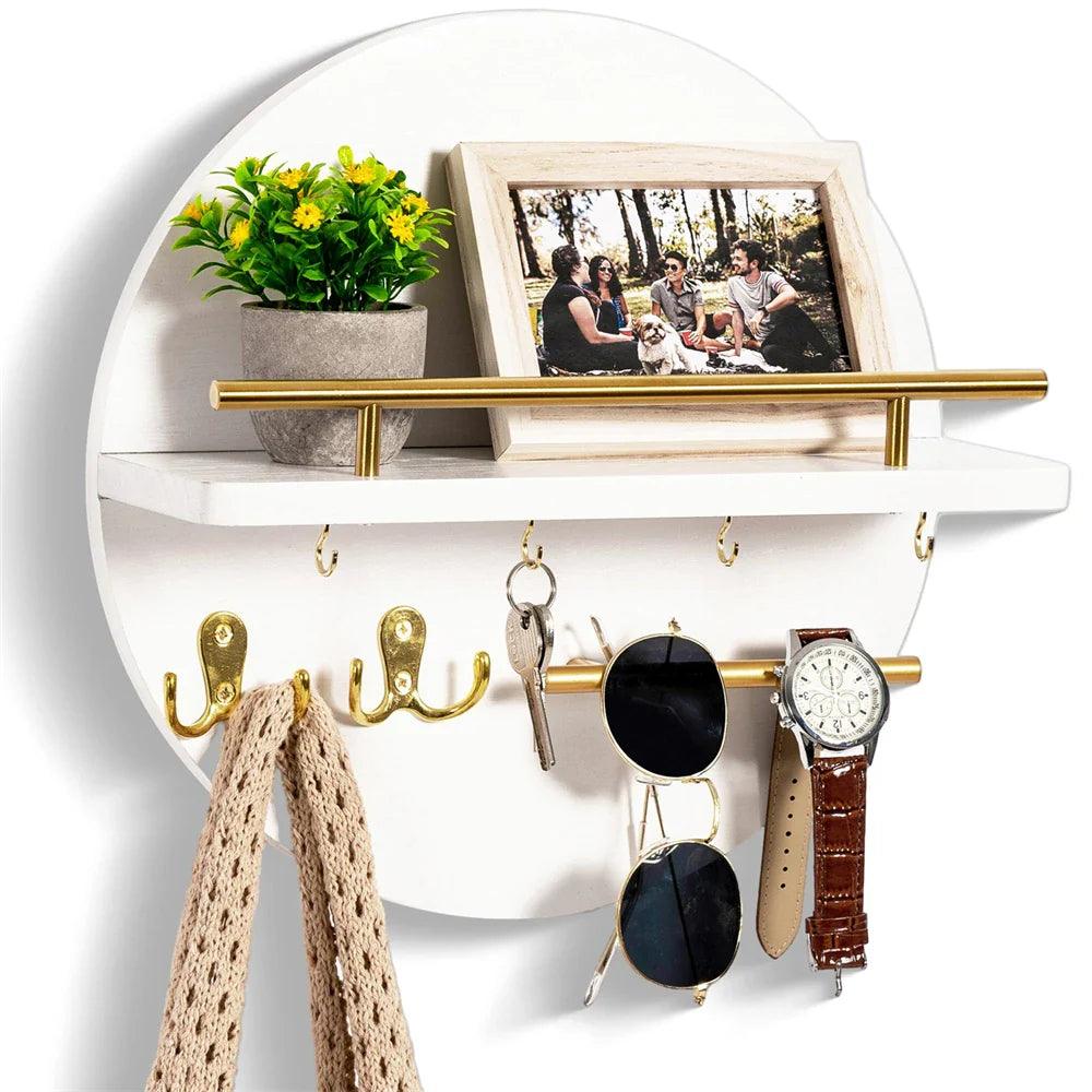 Wooden Key Holder Wall Mounted Entryway Organizer Shelf - Image 5