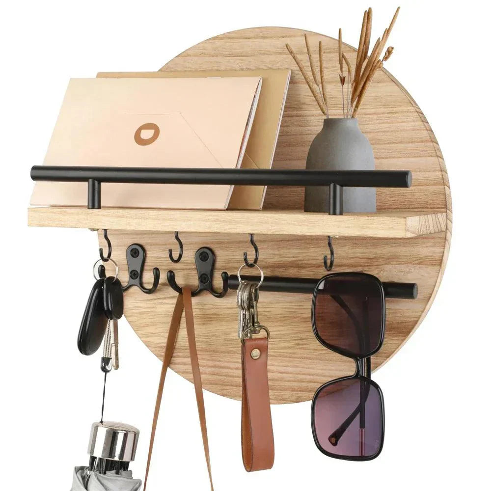 Wooden Key Holder Wall Mounted Entryway Organizer Shelf - Image 4