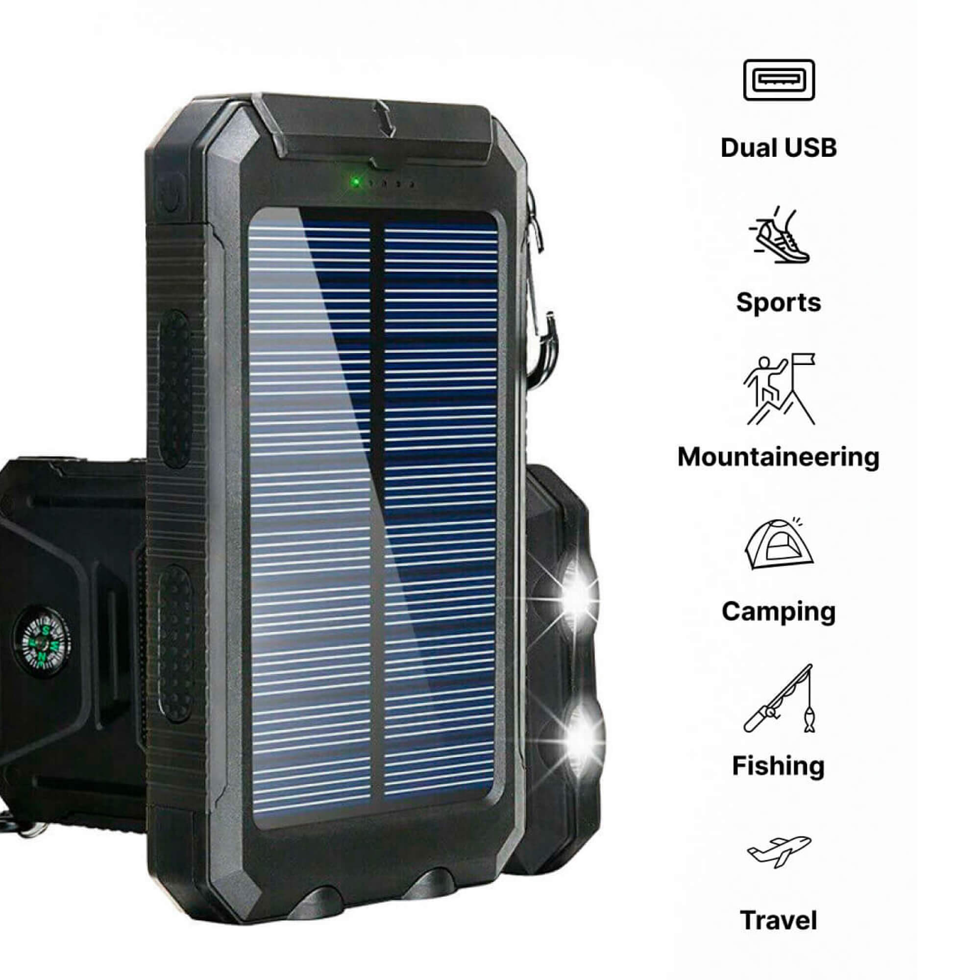 Outdoor Solar Power Bank Compact Fast-Charge Dual USB Device