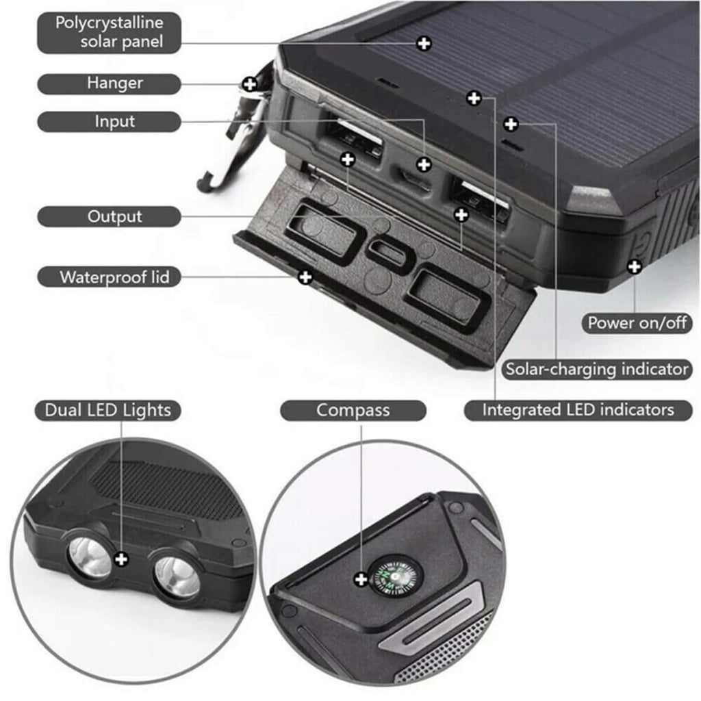 Outdoor Solar Power Bank Compact Fast-Charge Dual USB Device