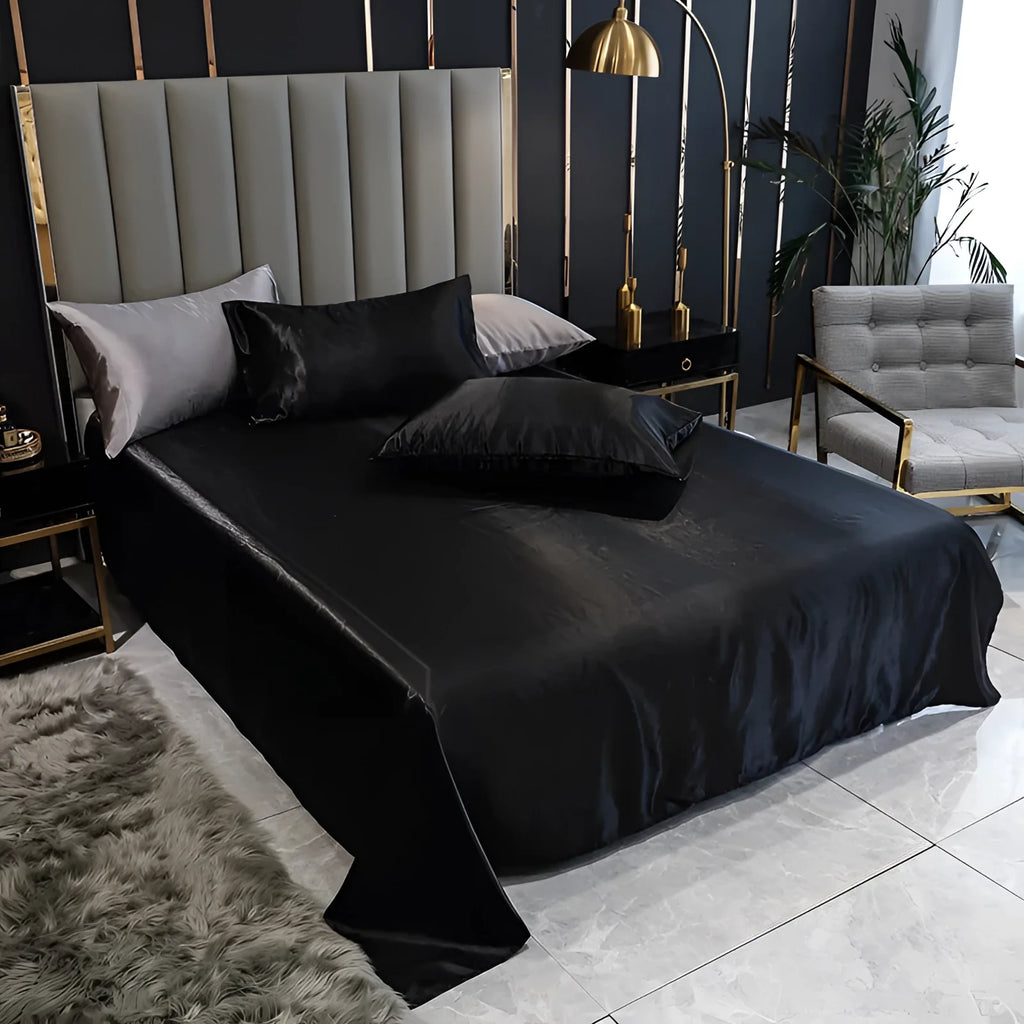 Luxury Black Silk Bedding Set | Elegant Satin Bed Sheets & Duvet Cover