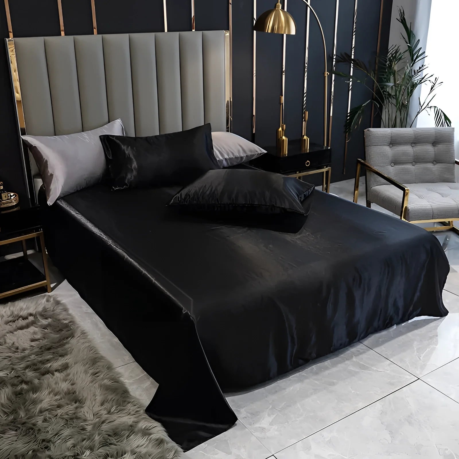 Luxury Black Silk Bedding Set | Elegant Satin Bed Sheets & Duvet Cover