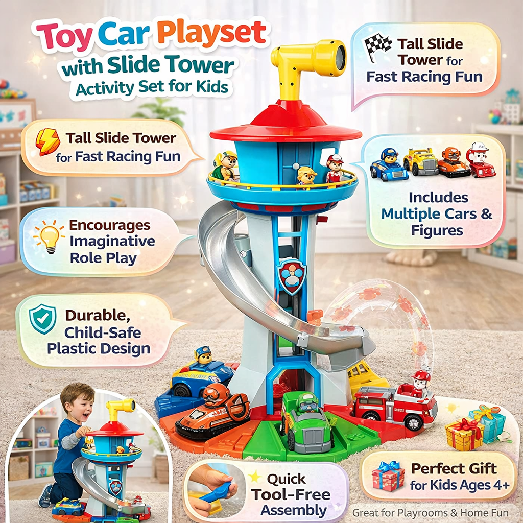 Toy Car Playset Kids Slide Tower Rescue Activity Set - Image 4