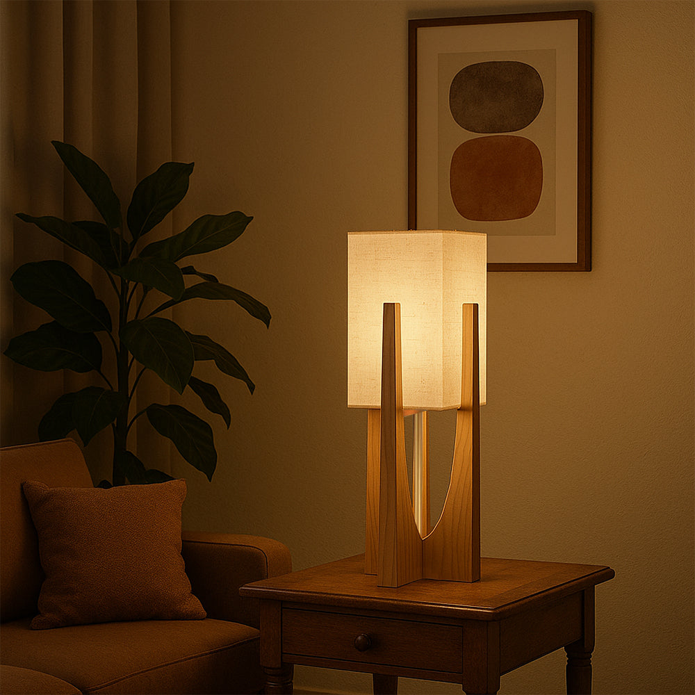 WabiLuma: LED Stehlampe Stoff & Holz – japanischer Stil & Design - Image 3