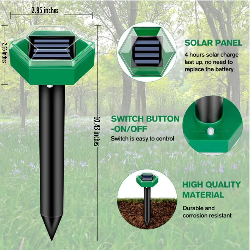 Ultrasonic Garden Pest Repeller Solar Ground Stakes for Lawns 4 Pack