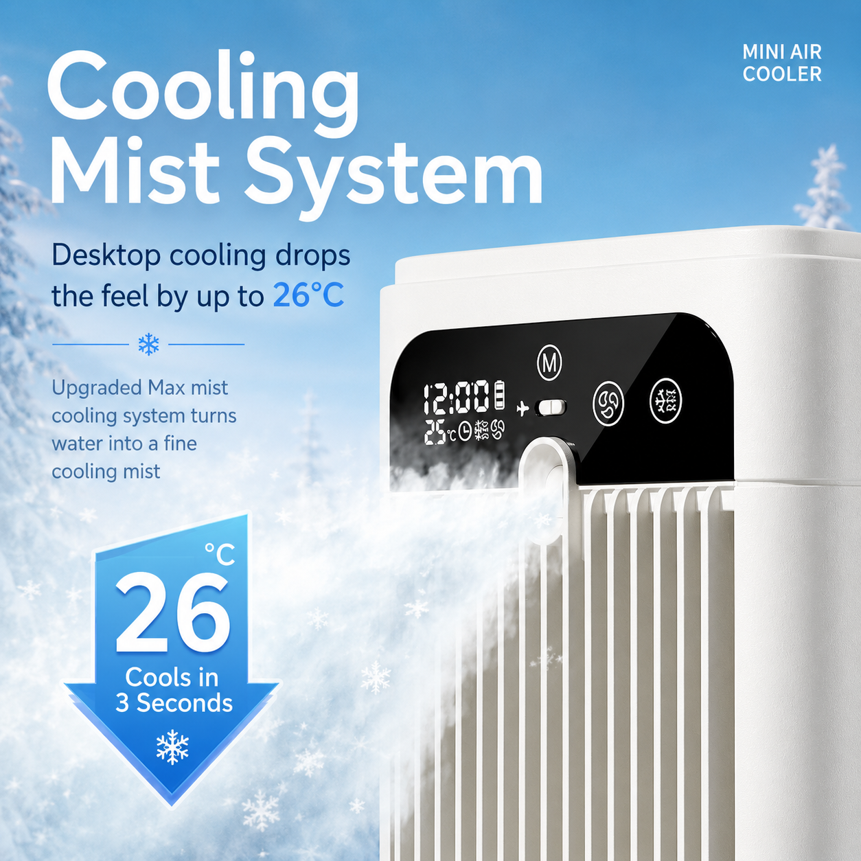 Portable Mist Cooling Fan Mini Desktop Air Cooler with 370mL Water Tank