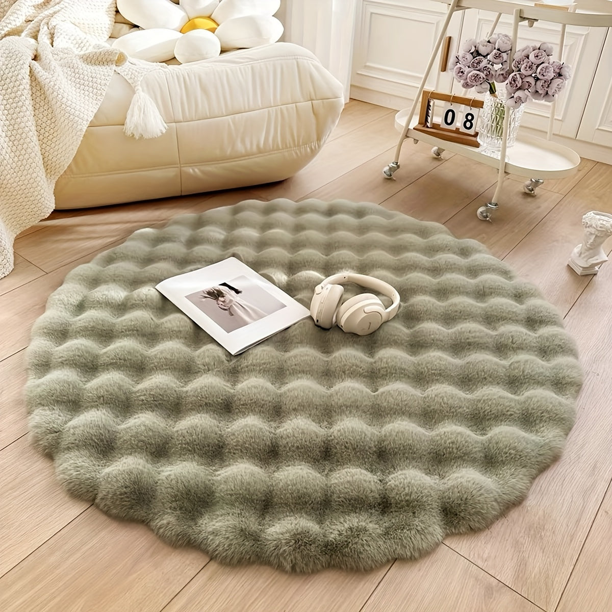 Round Fluffy Rug Soft Plush Circle Area Carpet Bedroom Decor - Image 2