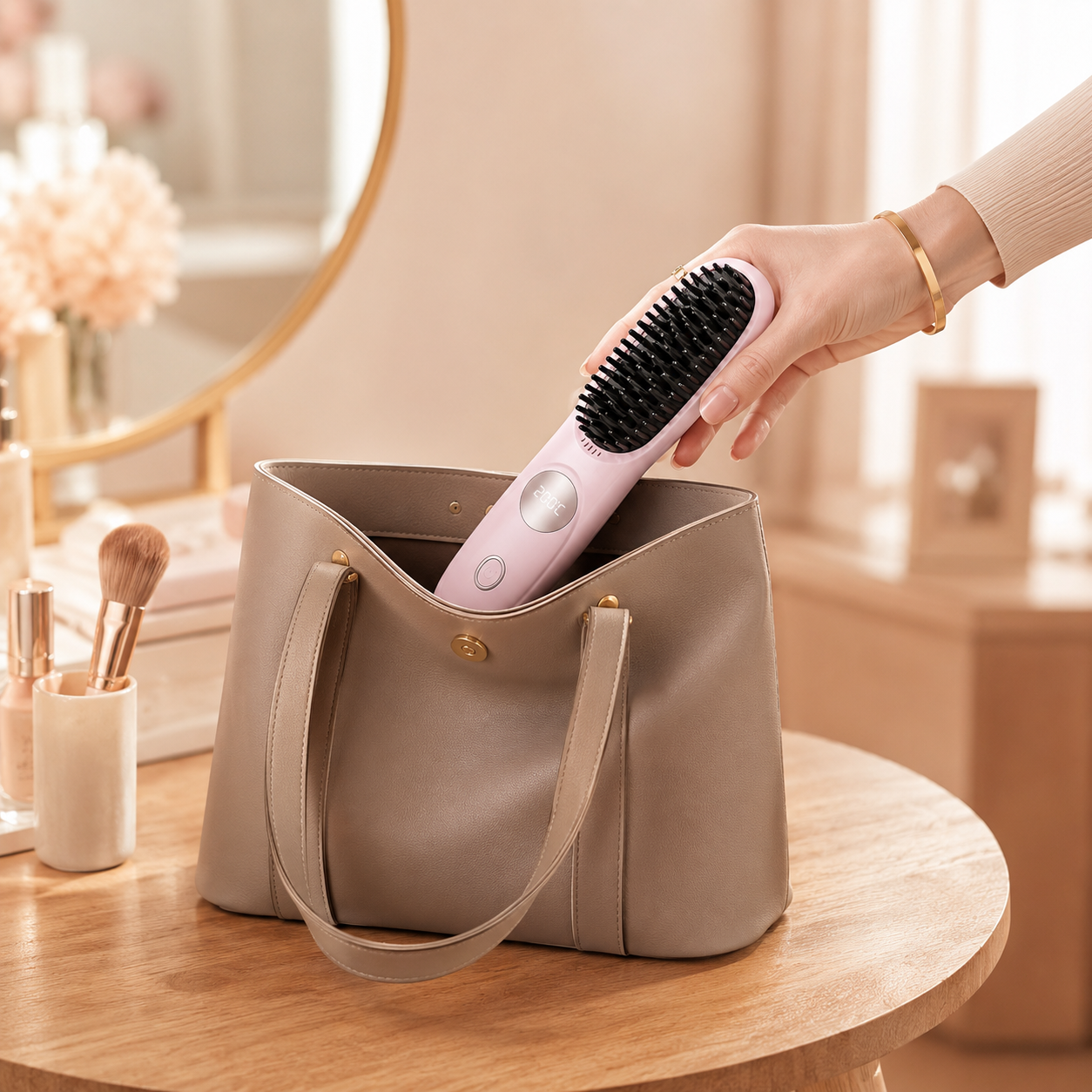 Cordless Hair Straightener Brush with LED Display