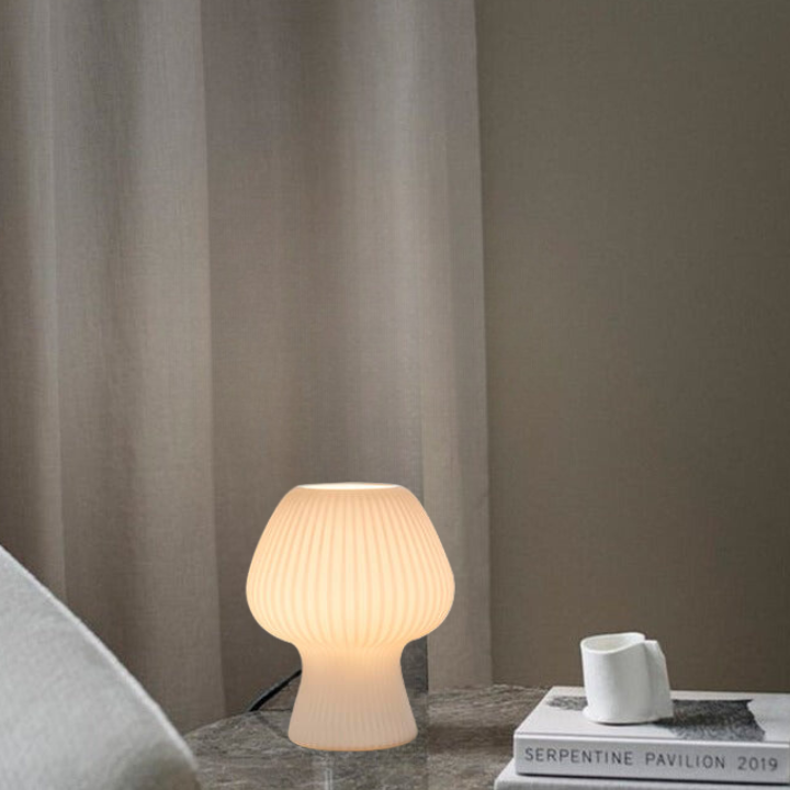 Vintage Bedside Table Lamp Ribbed Glass Mushroom Dimmable Nightstand Light - Image 3