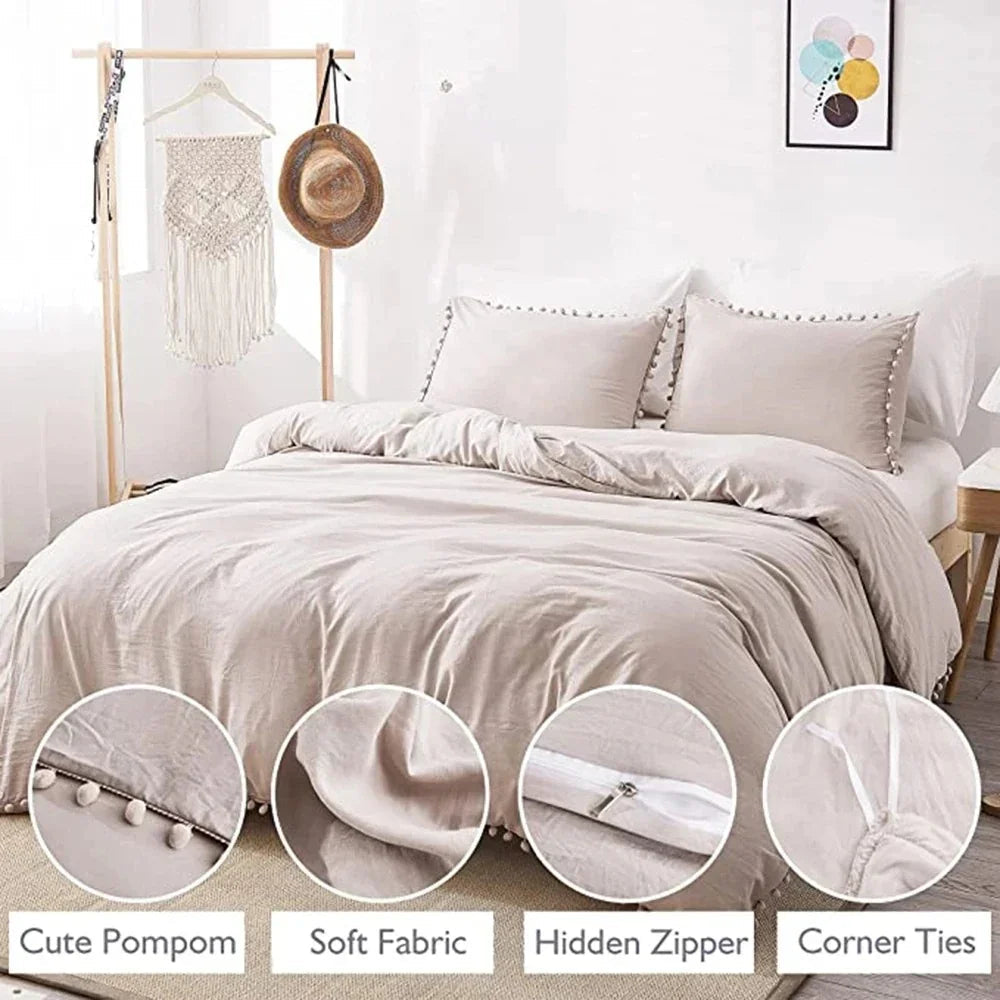 Anna Quilt Cover Set Nordic Pompom Trim