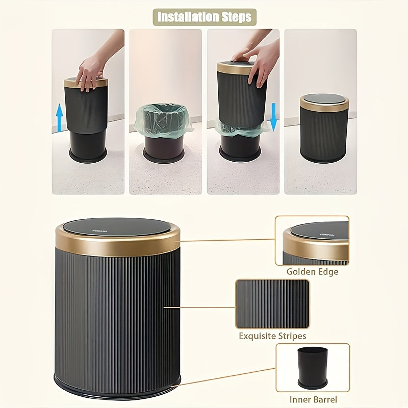 Luxury Bathroom Trash Can Oval Press Top Waste Bin Gold Lid - Image 4