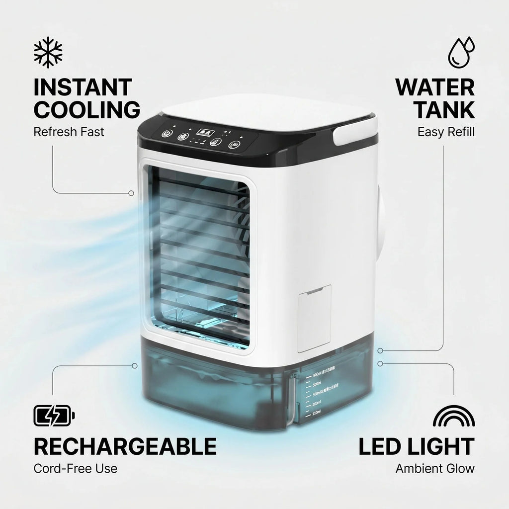 Portable Air Cooler Fan Bladeless Misting Cooler Ice Box USB Desk