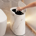 Bathroom Trash Can Lid Marble Pattern Compact Kitchen Bin - Image 3