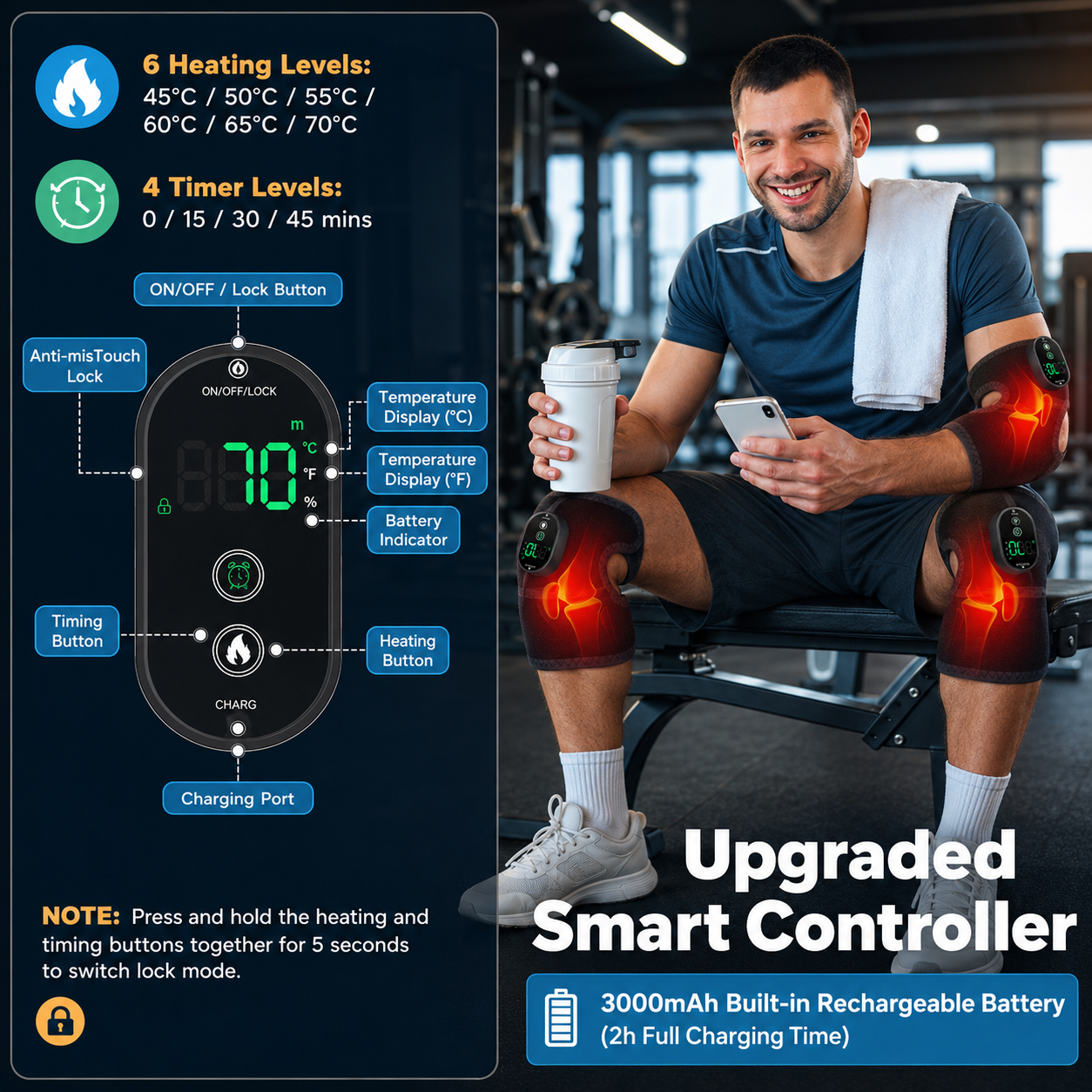 3-in-1 Cordless Knee Heating Pad with Smart Temperature Control