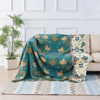 Reversible Nordic Bird & Floral Cotton Throw Blanket