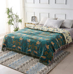 Reversible Nordic Bird & Floral Cotton Throw Blanket