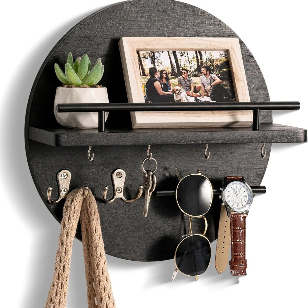 Wooden Key Holder Wall Mounted Entryway Organizer Shelf - Image 2