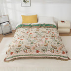 Boho Reversible Blanket Vibrant Floral Design with Tasselled Edges
