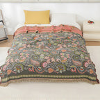 Boho Reversible Blanket Vibrant Floral Design with Tasselled Edges