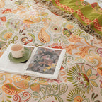 Boho Reversible Blanket Vibrant Floral Design with Tasselled Edges