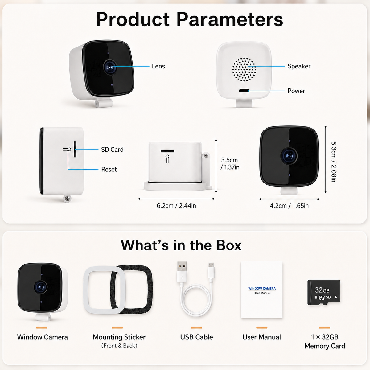 Bondilane — 1080P WiFi Window Security Camera with 32GB Card