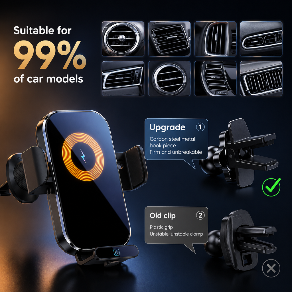Bondilane — 15W Wireless Car Charger Mount with Auto Clamp