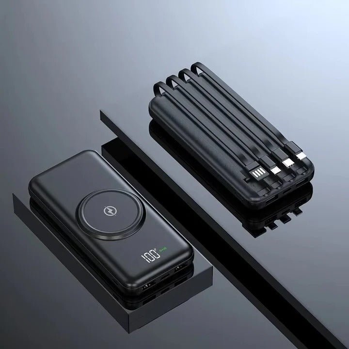Bondilane — Portable Power Bank with Built-In Cables & Wireless Charging, 20000mAh