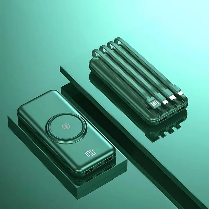Bondilane — Portable Power Bank with Built-In Cables & Wireless Charging, 20000mAh