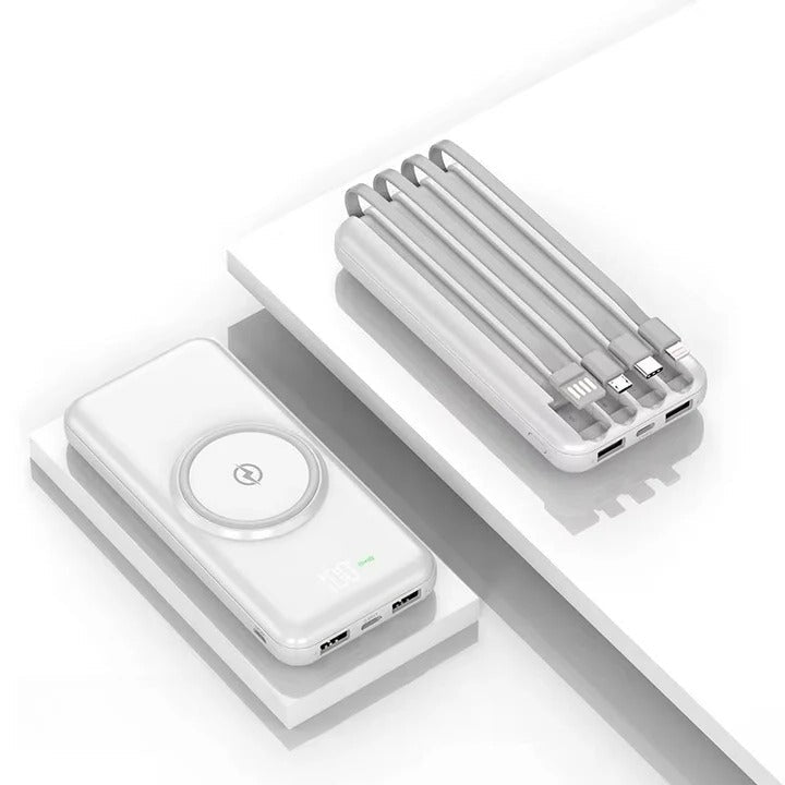 Bondilane — Portable Power Bank with Built-In Cables & Wireless Charging, 20000mAh