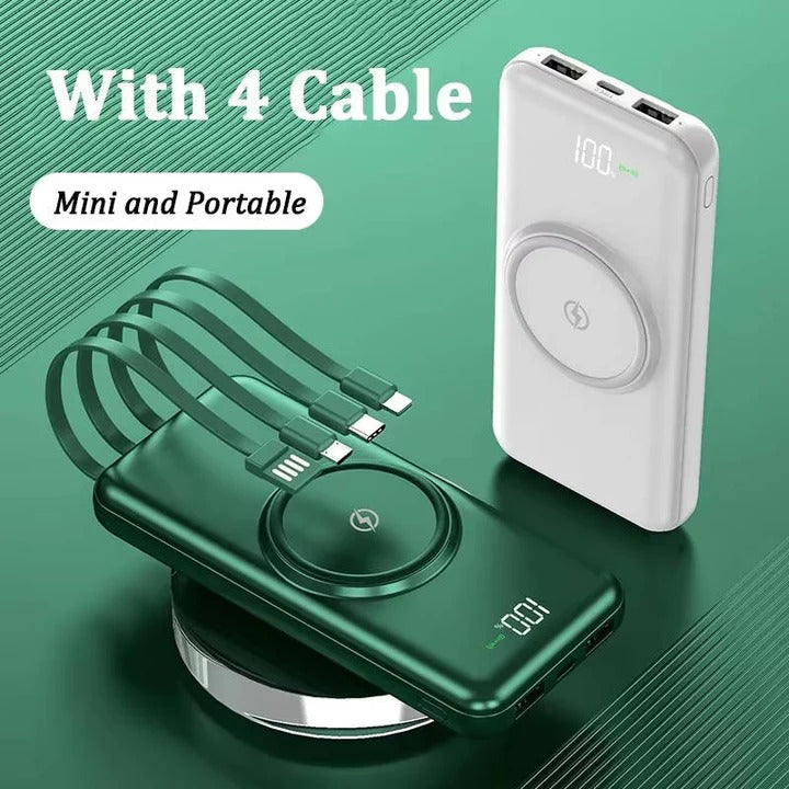 Bondilane — Portable Power Bank with Built-In Cables & Wireless Charging, 20000mAh