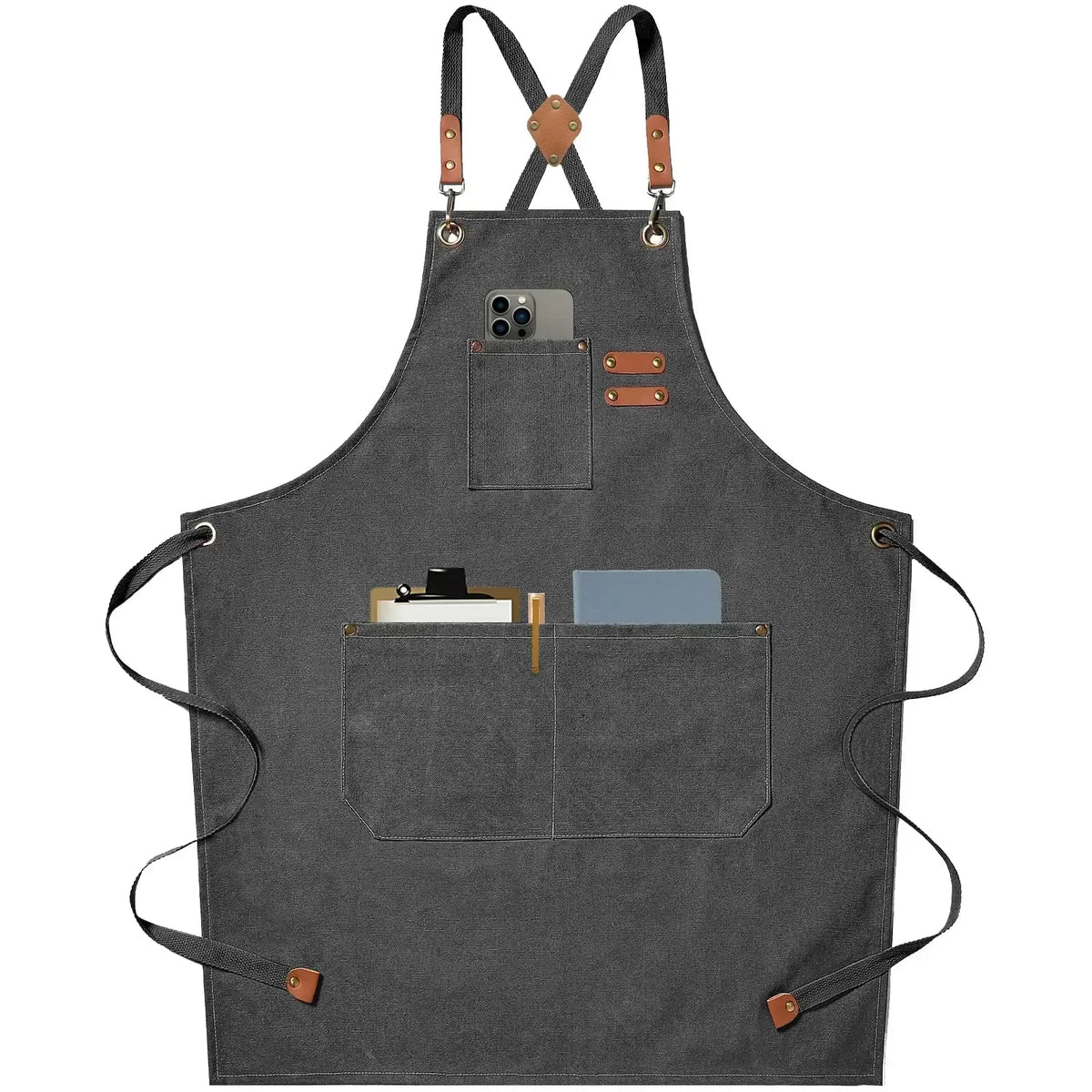 Bondilane — Canvas Apron Unisex Chef Work Apron Pockets Adjustable Durable