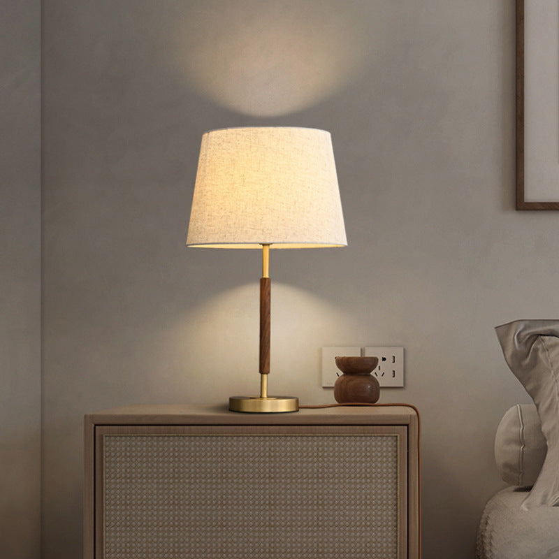 Bondilane — Classic Exquisite Brass Fabric Cylinder 1-Light Bedside Lamp For Home Interior
