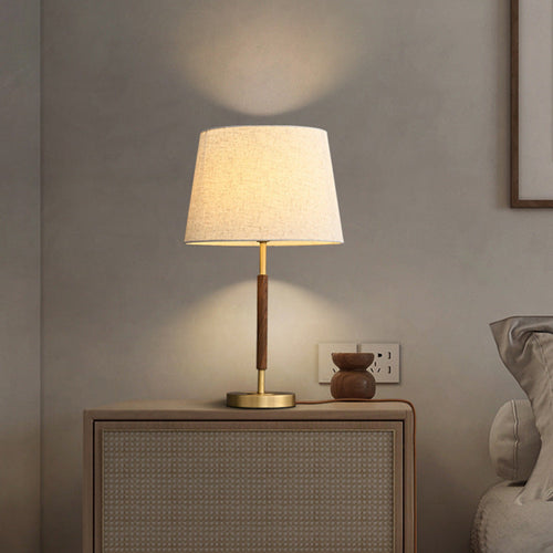 Bondilane — Classic Exquisite Brass Fabric Cylinder 1-Light Bedside Lamp For Home Interior