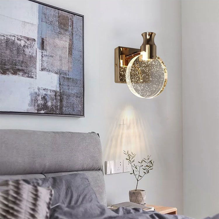 Bondilane — Crystal Round LED Wall Sconce Bedside Lamp for Modern Interior