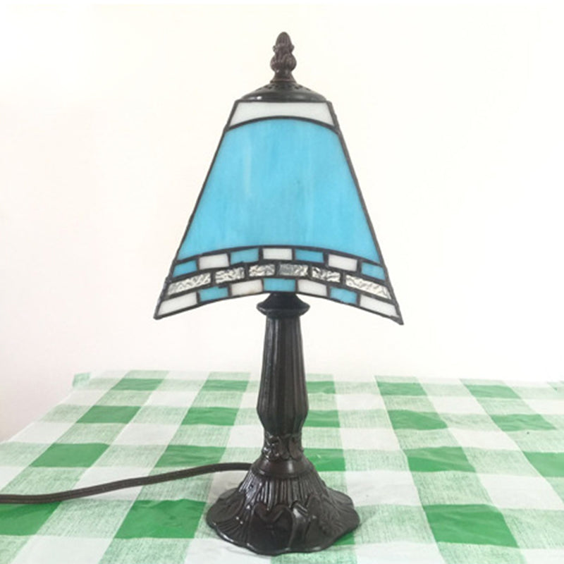 Bondilane — Decorative Sea-side Blue Glass Trapezoidal 1-Light Bedside Lamp For Home