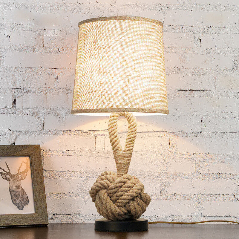 Bondilane — Decorative Retro 1-Light Fabric LED Table Lamps with Twine Knot Design