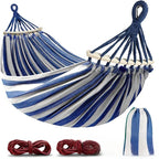 Bondilane — Double Hammock Canvas Anti-Roll Swing Bed Wooden Spreader Bars Camping Outdoor
