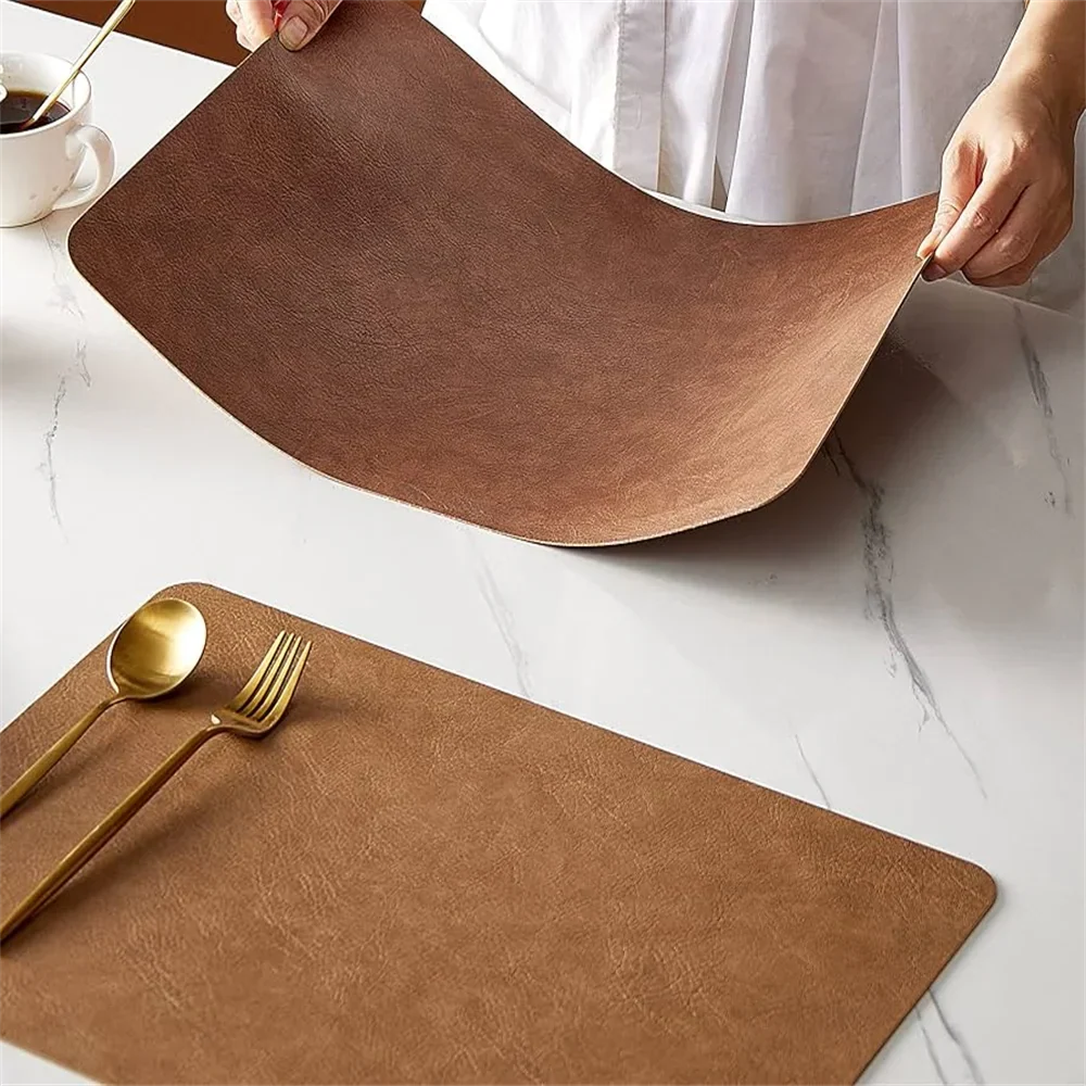 Bondilane — Faux Leather Placemats Waterproof Heat Resistant Double Sided Dining Table Mats