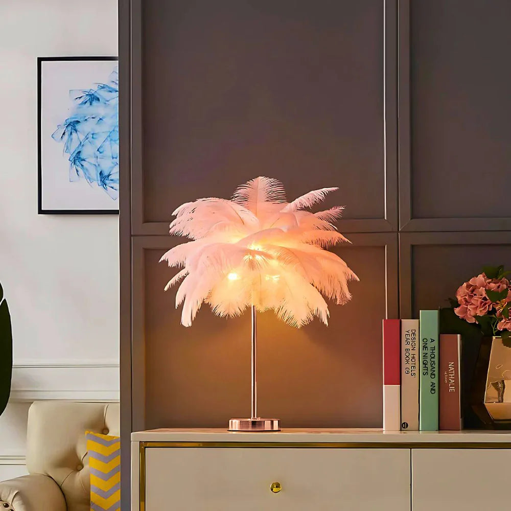 Bondilane — Feather Palm LED Bedside Table Lamp with Remote Control