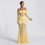 Bondilane — Halter Lace Maxi Dress Backless Sleeveless Bodycon Evening Gown